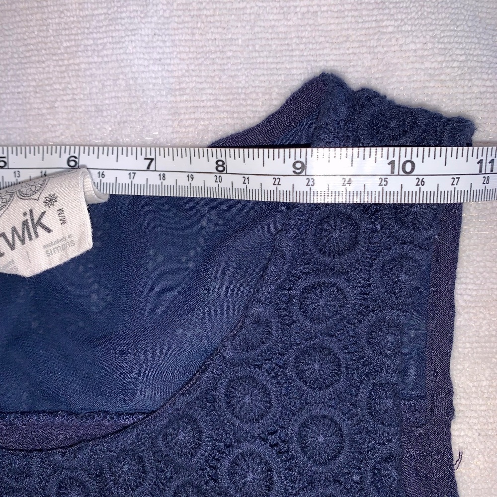 Twik Simons Navy Boho Mini Dress Crochet Lace Sleeveless Summer Dress M - Picture 9 of 12